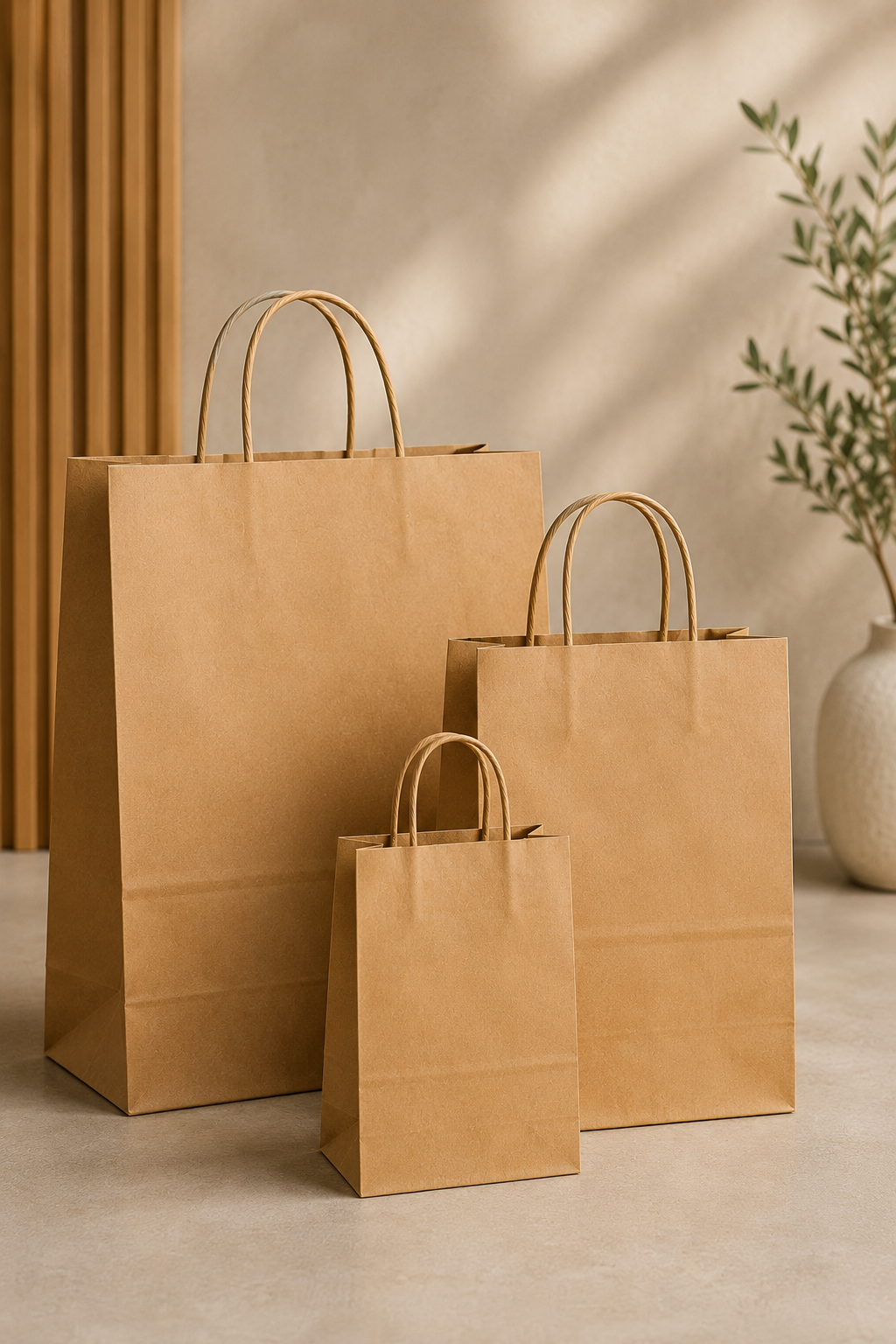Kraft paper bags in small, medium and large sizes