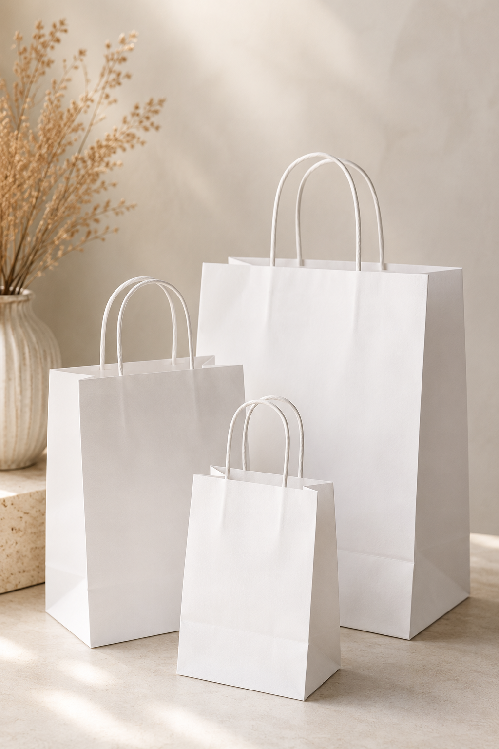 White paper bags for retail gifting and events